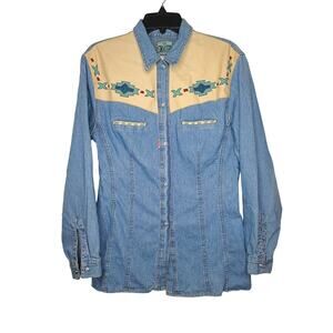 VTG Shooter Seduction snap button long sleeve denim shirt - medium (see measure)